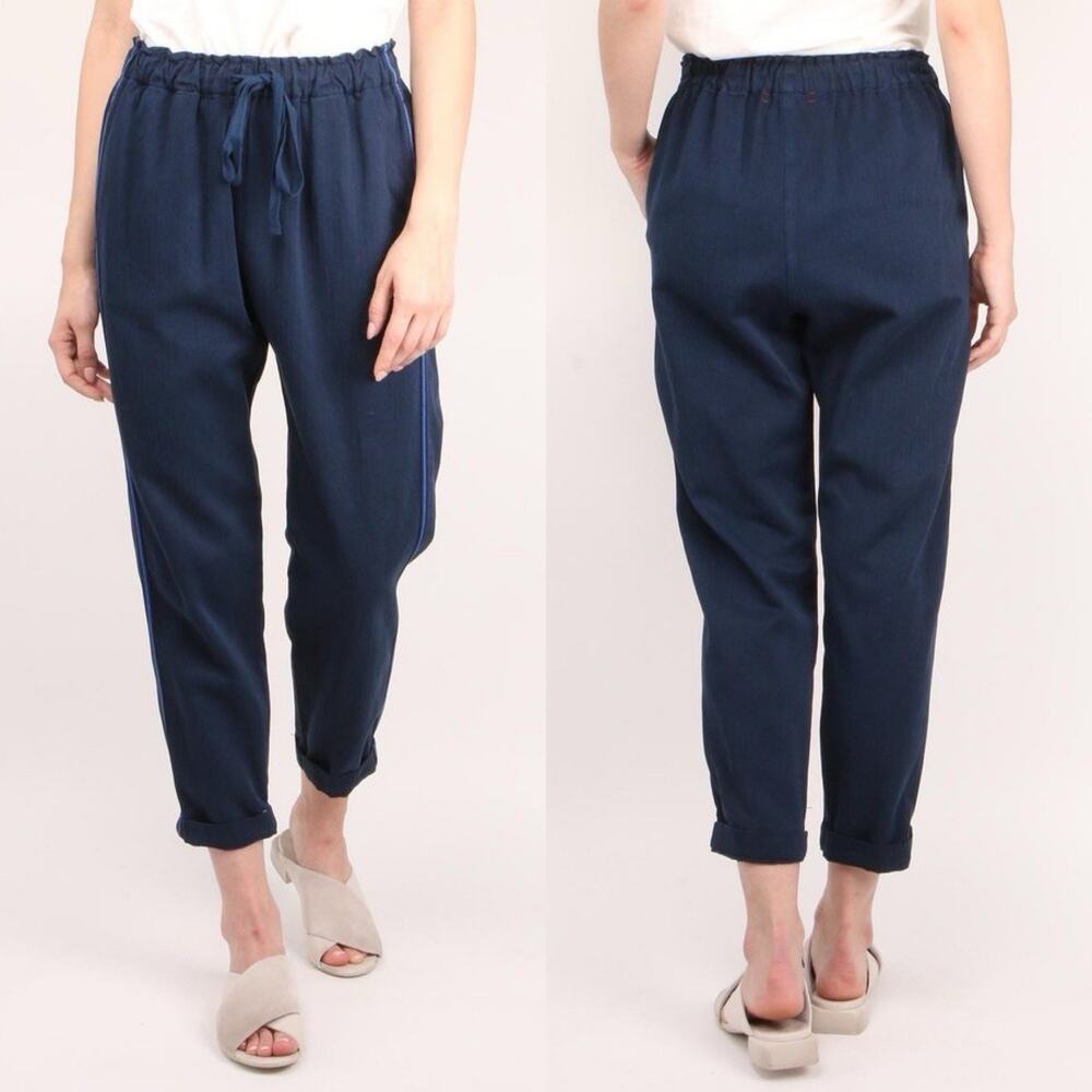 Xirena Blue Navy Tide Side Stripe Cotton Pull On Drawstring Rex Pants Medium